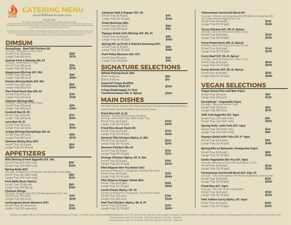 Catering Menu 2026 Asian catering menu with dim sum and vegan options.